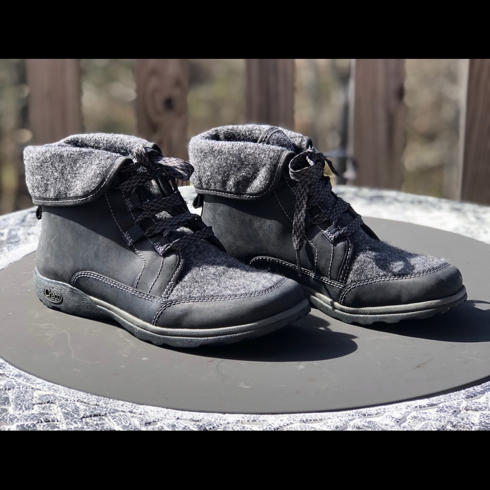 Chaco leather boots, black & gray, women’s 8